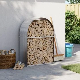 Leñero de acero galvanizado plateado 80x45x120 cm by , Firewood bags and holders - Ref: Foro24-364589, Price: 47,30 €, Discou...