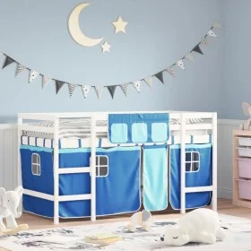 High bed for children with blue pine wood curtains 90x200 cm by , Beds and slatted bases - Ref: Foro24-3206968, Price: 211,76...