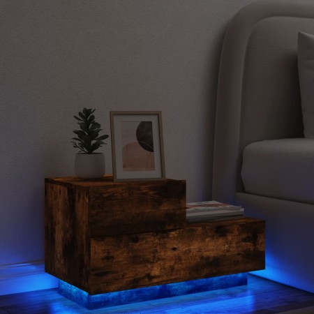 Mesita de noche con luces LED roble ahumado 70x36x40,5 cm de , Mesitas de noche - Ref: Foro24-836781, Precio: 69,64 €, Descue...