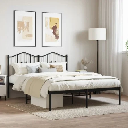 Bettgestell mit schwarzem Metallkopfteil 135x190 cm von , Betten und Lattenroste - Ref: Foro24-373788, Preis: 97,57 €, Rabatt: %