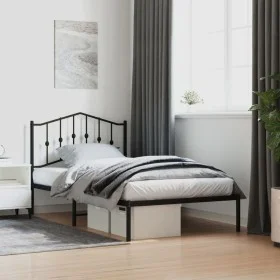 Bettgestell mit schwarzem Metallkopfteil 100x190 cm von , Betten und Lattenroste - Ref: Foro24-373783, Preis: 65,07 €, Rabatt: %