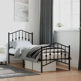Bed frame with headboard and black metal footboard 75x190 cm by , Beds and slatted bases - Ref: Foro24-373797, Price: 71,56 €...