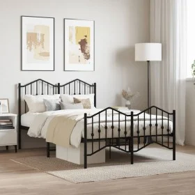 Bed frame with headboard and black metal footboard 120x200cm by , Beds and slatted bases - Ref: Foro24-373805, Price: 105,06 ...