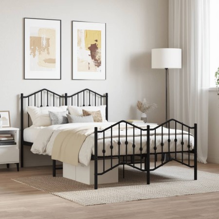Bed frame with headboard and black metal footboard 120x200cm by , Beds and slatted bases - Ref: Foro24-373805, Price: 106,61 ...