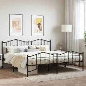 Black metal headboard and footboard bed frame 193x203 cm by , Beds and slatted bases - Ref: Foro24-373813, Price: 121,73 €, D...