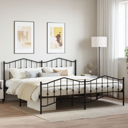 Black metal headboard and footboard bed frame 193x203 cm by , Beds and slatted bases - Ref: Foro24-373813, Price: 123,58 €, D...