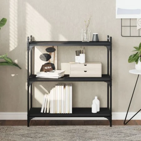 Engineered wood 3-tier bookshelf in black, 80x30x86 cm by , Bookcases and shelves - Ref: Foro24-837667, Price: 35,54 €, Disco...