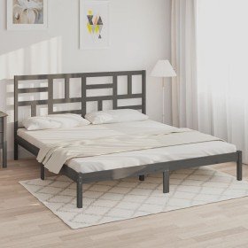 Estructura de cama sin colchón madera maciza gris 200x200 cm Estructura de cama sin colchón madera maciza gris 200x200 cm