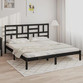 Estructura de cama sin colchón madera maciza negro 200x200 cm Estructura de cama sin colchón madera maciza negro 200x200 cm