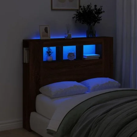 LED headboard engineered wood brown oak 120x18.5x103.5 cm by , Headboards and footboards - Ref: Foro24-837343, Price: 67,86 €...