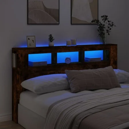 LED headboard engineered wood smoked oak 180x18.5x103.5 cm by , Headboards and footboards - Ref: Foro24-837362, Price: 83,64 ...