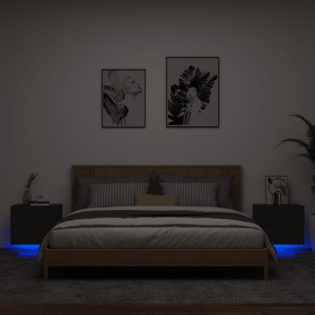 Wall-mounted bedside tables with LED lights, 2 units, black by , Nightstands - Ref: Foro24-836815, Price: 87,58 €, Discount: %