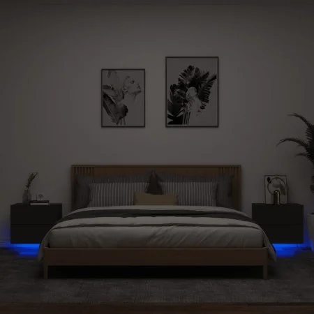 Wall-mounted bedside tables with LED lights, 2 units, black by , Nightstands - Ref: Foro24-836815, Price: 88,71 €, Discount: %