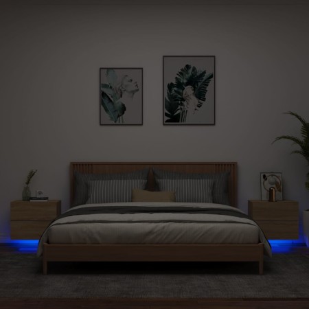 Wall-mounted bedside tables with LED lights, 2 units Sonoma oak by , Nightstands - Ref: Foro24-836817, Price: 96,55 €, Discou...