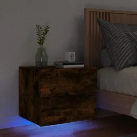 Wall-mounted bedside table with LED lights in smoked oak. by , Nightstands - Ref: Foro24-836820, Price: 54,91 €, Discount: %