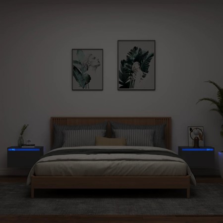 Wall-mounted bedside tables with LED lights, 2 units, black by , Nightstands - Ref: Foro24-836829, Price: 82,75 €, Discount: %