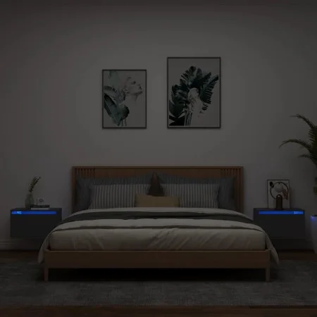 Wall-mounted bedside tables with LED lights, 2 units, black by , Nightstands - Ref: Foro24-836829, Price: 80,85 €, Discount: %