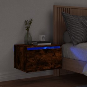 Wall-mounted bedside table with LED lights in smoked oak. by , Nightstands - Ref: Foro24-836834, Price: 37,45 €, Discount: %