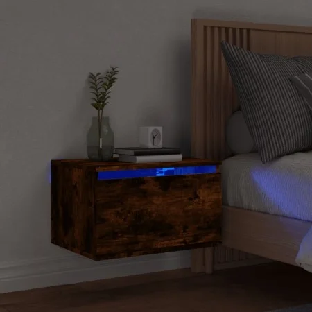Wall-mounted bedside table with LED lights in smoked oak. by , Nightstands - Ref: Foro24-836834, Price: 36,70 €, Discount: %
