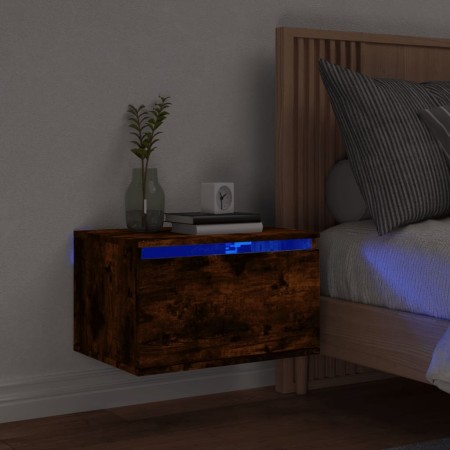 Wandmontierter Nachttisch mit LED-Leuchten Räuchereiche von , Nachttische - Ref: Foro24-836834, Preis: 37,45 €, Rabatt: %