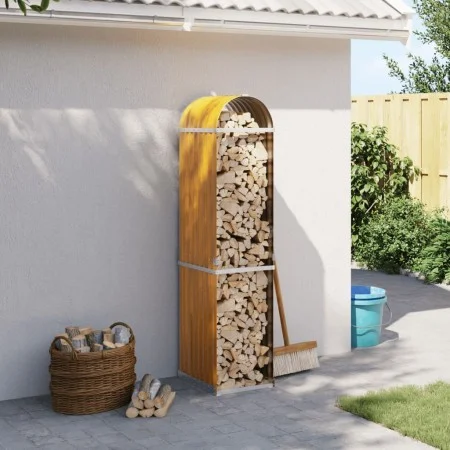 Leñero de acero galvanizado marrón claro 40x45x170 cm de , Bolsas y soportes de leña - Ref: Foro24-364578, Precio: 52,19 €, D...