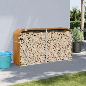 Leñero de acero galvanizado marrón claro 180x45x100 cm de , Bolsas y soportes de leña - Ref: Foro24-364584, Precio: 54,95 €, ...
