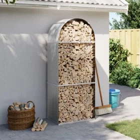 Light gray galvanized steel firewood rack 80x45x190 cm by , Firewood bags and holders - Ref: Foro24-364550, Price: 63,44 €, D...