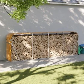 Light brown galvanized steel firewood rack 300x45x100 cm by , Firewood bags and holders - Ref: Foro24-364586, Price: 77,40 €,...