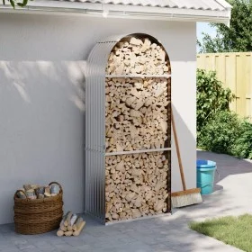 Holzhalter aus silbernem verzinktem Stahl 80x45x190 cm von , Brennholztaschen und -halter - Ref: Foro24-364590, Preis: 56,08 ...