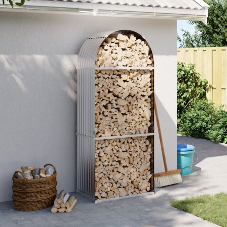 Leñero de acero galvanizado plateado 80x45x190 cm de , Bolsas y soportes de leña - Ref: Foro24-364590, Precio: 56,76 €, Descu...