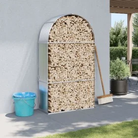 Holzhalter aus verzinktem Stahl in Silber 120x45x210 cm von , Brennholztaschen und -halter - Ref: Foro24-364592, Preis: 61,83...