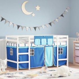 Cama alta para niños con cortinas madera pino azul 80x200 cm