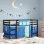 Cama alta para niños con cortinas madera pino azul 90x200 cm de , Camas y somieres - Ref: Foro24-3206971, Precio: 194,18 €, D...
