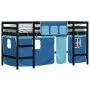 Cama alta para niños con cortinas madera pino azul 90x200 cm de , Camas y somieres - Ref: Foro24-3206971, Precio: 194,18 €, D...