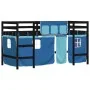 Cama alta para niños con cortinas madera pino azul 90x200 cm de , Camas y somieres - Ref: Foro24-3206971, Precio: 194,18 €, D...