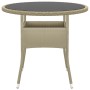 Mesa de jardín vidrio templado ratán sintético beige Ø80x75 cm