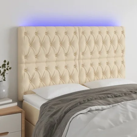 Headboard with LED lights cream fabric 144x7x118/128 cm by , Headboards and footboards - Ref: Foro24-3122763, Price: 150,39 €...