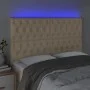 Headboard with LED lights cream fabric 144x7x118/128 cm by , Headboards and footboards - Ref: Foro24-3122763, Price: 150,39 €...