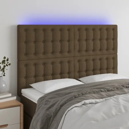 Headboard with LED lights dark brown fabric 144x5x118/128 cm by , Headboards and footboards - Ref: Foro24-3122859, Price: 109...