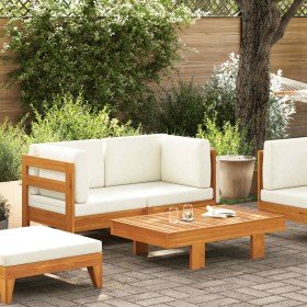 Muebles de jardín 2 pzas cojines blanco crema madera de acacia