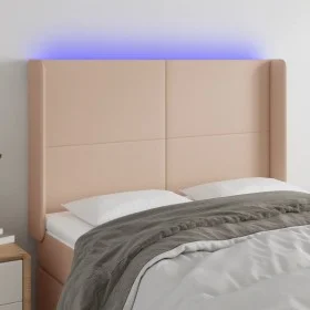 Kopfteil mit LED-Cappuccino-Kunstleder 147x16x118/128cm von , Kopf- und Fußteile - Ref: Foro24-3123863, Preis: 112,51 €, Raba...