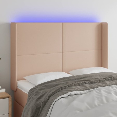 Kopfteil mit LED-Cappuccino-Kunstleder 147x16x118/128cm von , Kopf- und Fußteile - Ref: Foro24-3123863, Preis: 115,06 €, Raba...