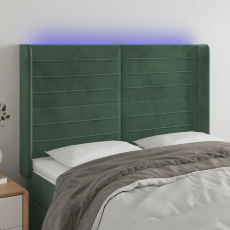 LED-Kopfteil aus dunkelgrünem Samt, 147 x 16 x 118/128 cm von , Kopf- und Fußteile - Ref: Foro24-3124239, Preis: 124,01 €, Ra...