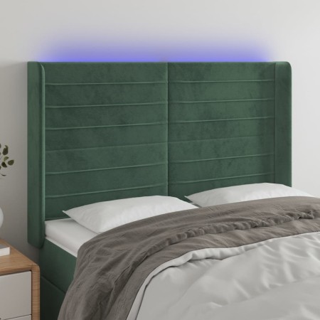 LED-Kopfteil aus dunkelgrünem Samt, 147 x 16 x 118/128 cm von , Kopf- und Fußteile - Ref: Foro24-3124239, Preis: 128,30 €, Ra...