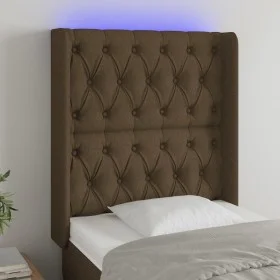 Headboard with LED in dark brown fabric 83x16x118/128 cm by , Headboards and footboards - Ref: Foro24-3124361, Price: 97,68 €...