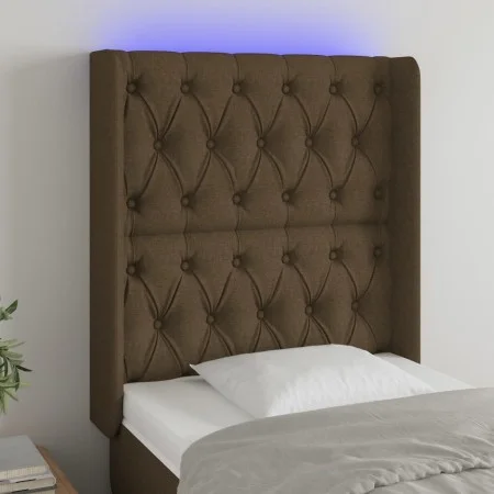 Headboard with LED in dark brown fabric 83x16x118/128 cm by , Headboards and footboards - Ref: Foro24-3124361, Price: 97,68 €...