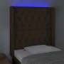 Headboard with LED in dark brown fabric 83x16x118/128 cm by , Headboards and footboards - Ref: Foro24-3124361, Price: 97,68 €...