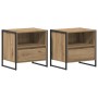Mesa de Noche con cajón 2 pcs Roble Artesanal 50 x 39,5 x 50 cm en Mesitas de noche | Comprar online en Foro24