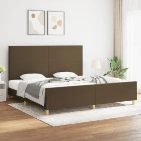 Bed frame with headboard in dark brown fabric 200x200cm by , Beds and slatted bases - Ref: Foro24-3124922, Price: 230,20 €, D...