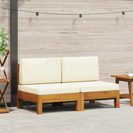 Sofá central 2 piezas cojines blanco crema madera de acacia